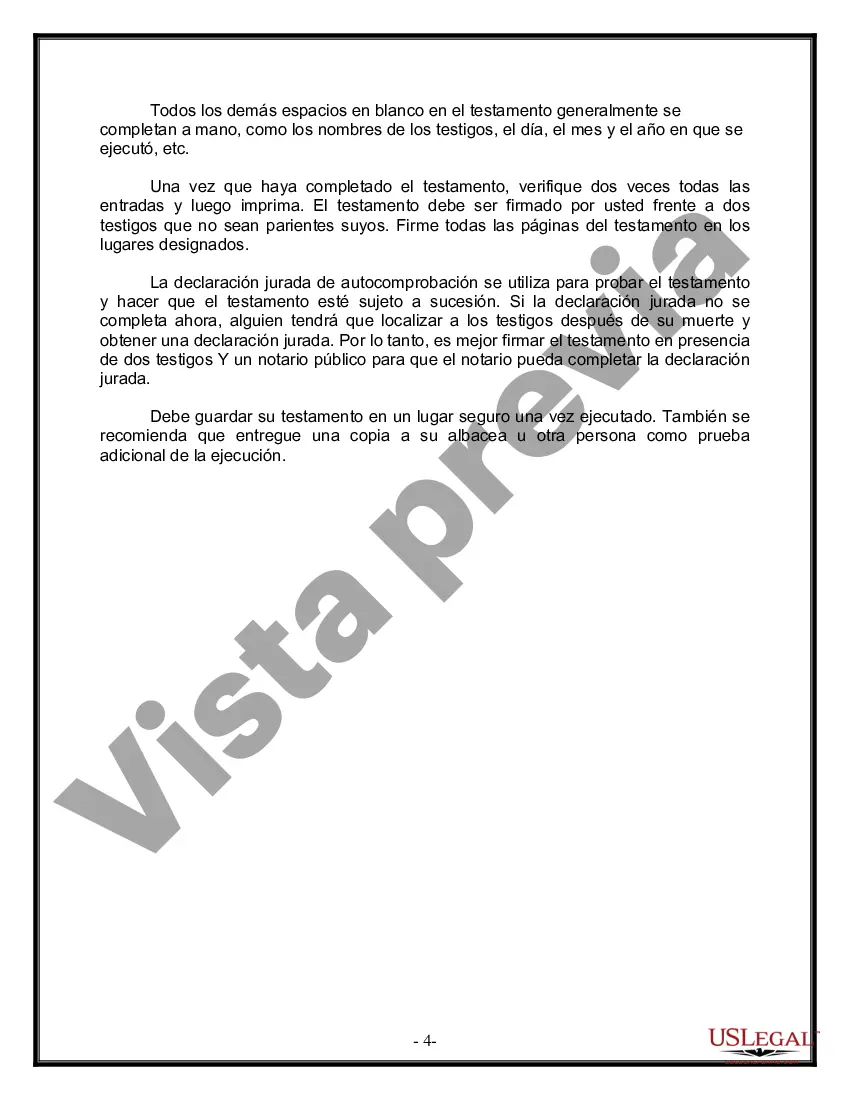 Preview Formulario Legal de Última Voluntad y Testamento para Persona Casada con Hijos Adultos y Menores