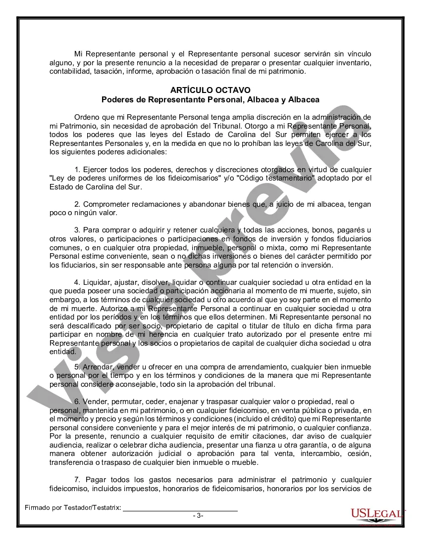 Preview Formulario de testamento y última voluntad legal para viuda o viudo con hijos adultos