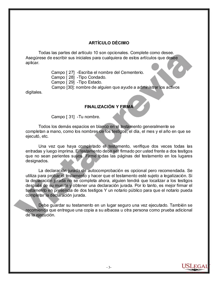 Preview Formulario de última voluntad legal para una viuda o viudo sin hijos