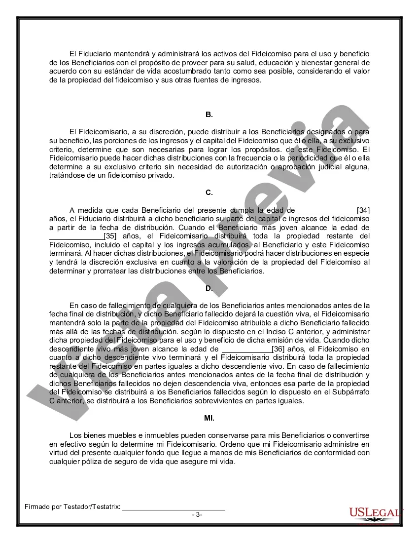 Preview Formulario Legal de Última Voluntad y Testamento para una Viuda o Viudo con Hijos Adultos y Menores