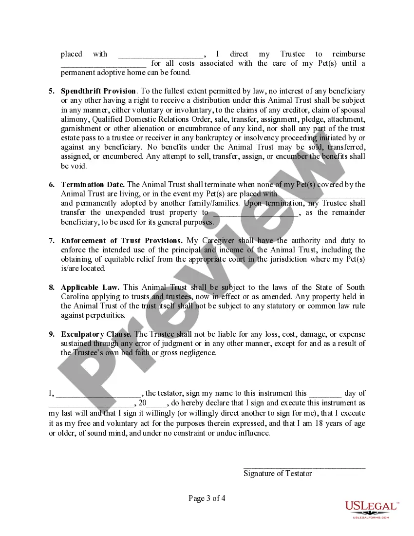 Preview Codicil to Will Form for Amending Your Will - Testamentary Pet Trust