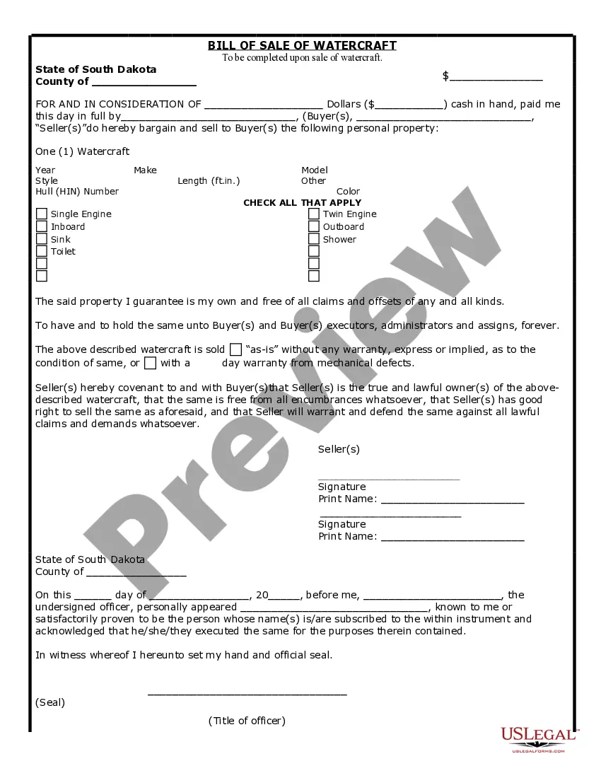 Preview Bill of Sale for WaterCraft or Boat