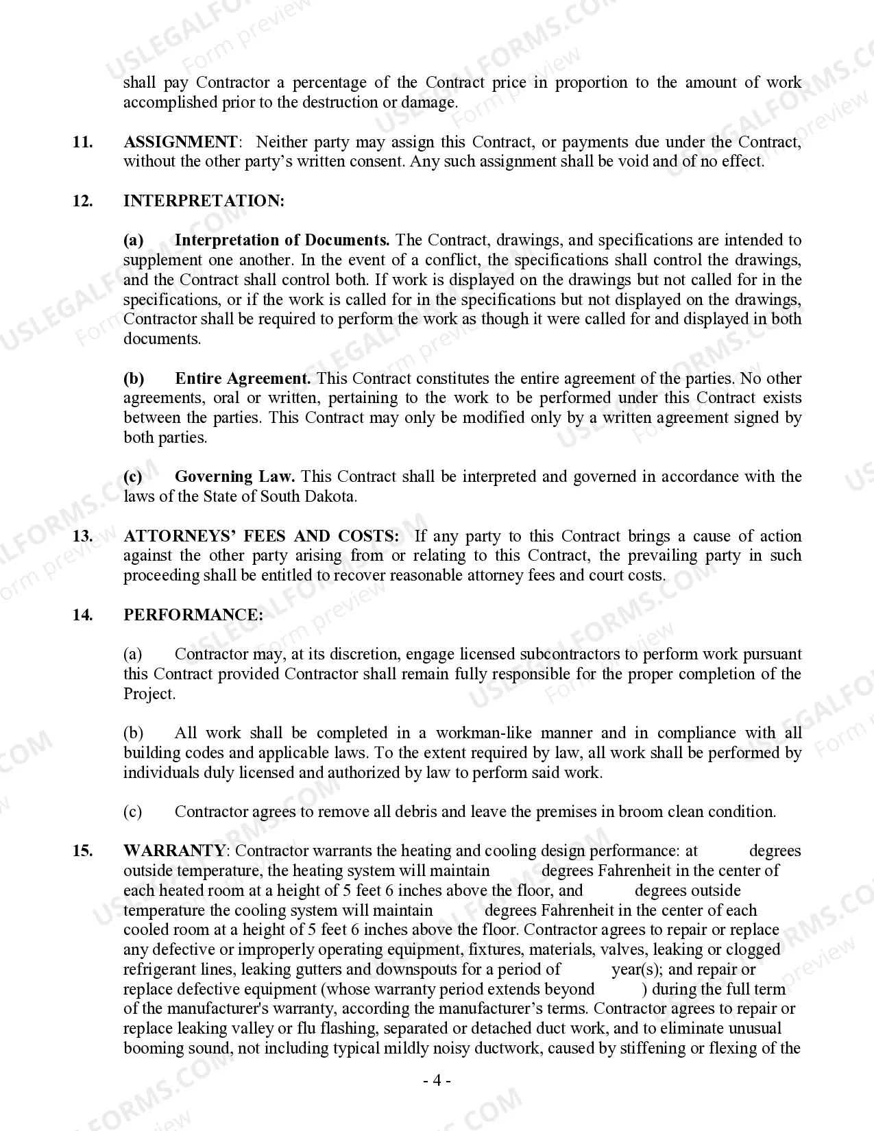 Preview HVAC Contract for Contractor