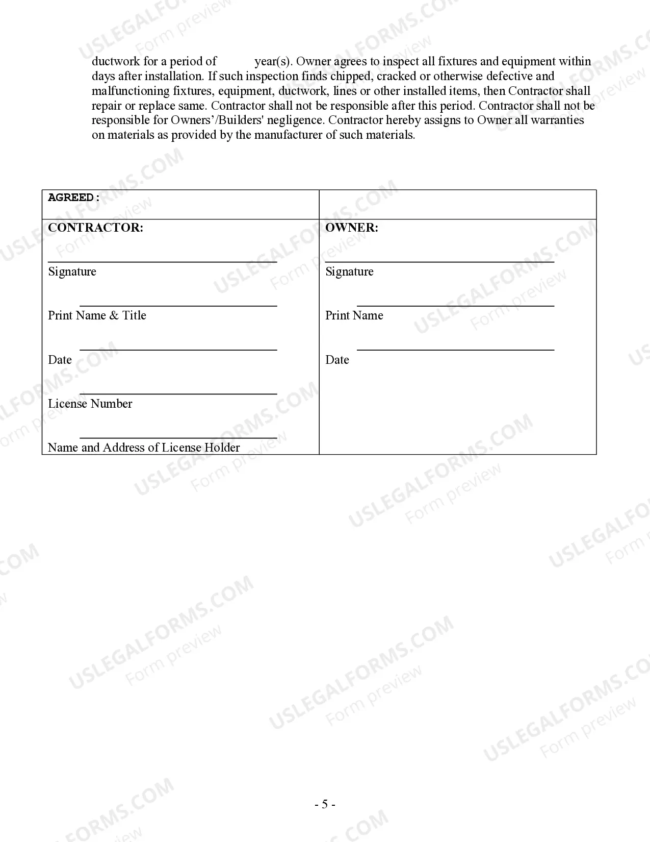 Preview HVAC Contract for Contractor