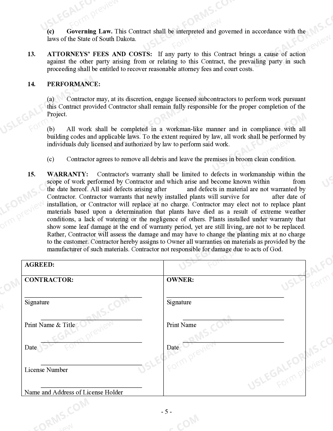 Preview Landscape Contract for Contractor