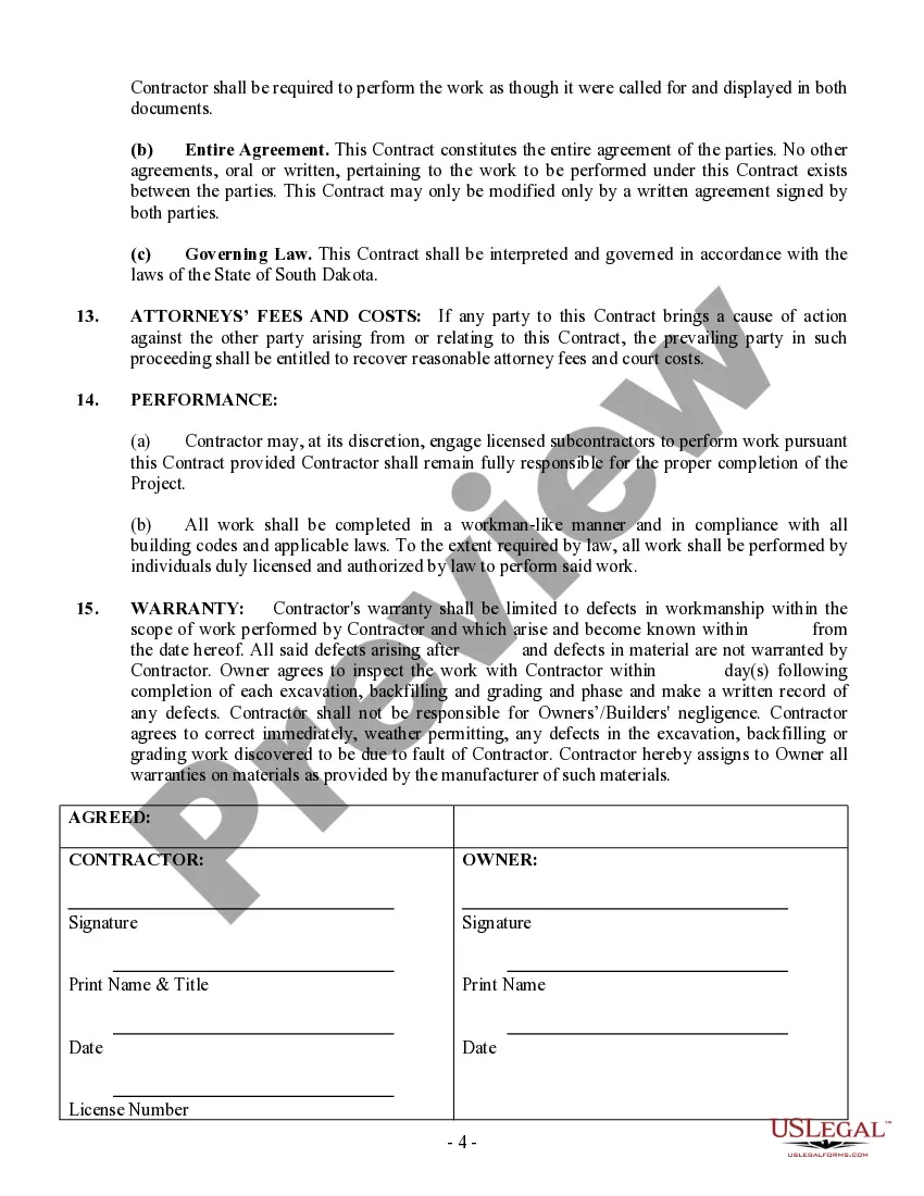 Preview Excavator Contract for Contractor