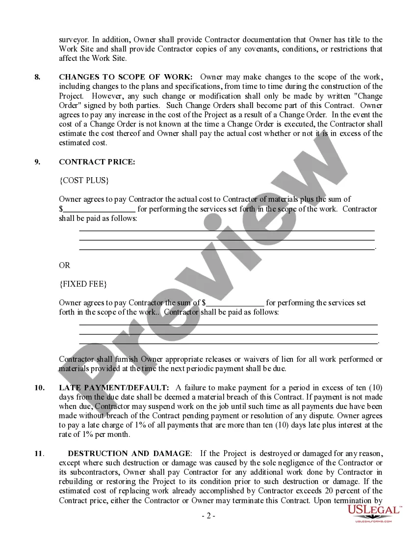 Preview Site Work Contract for Contractor