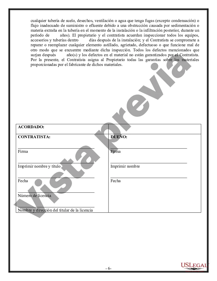 Preview Contrato de plomería para contratista