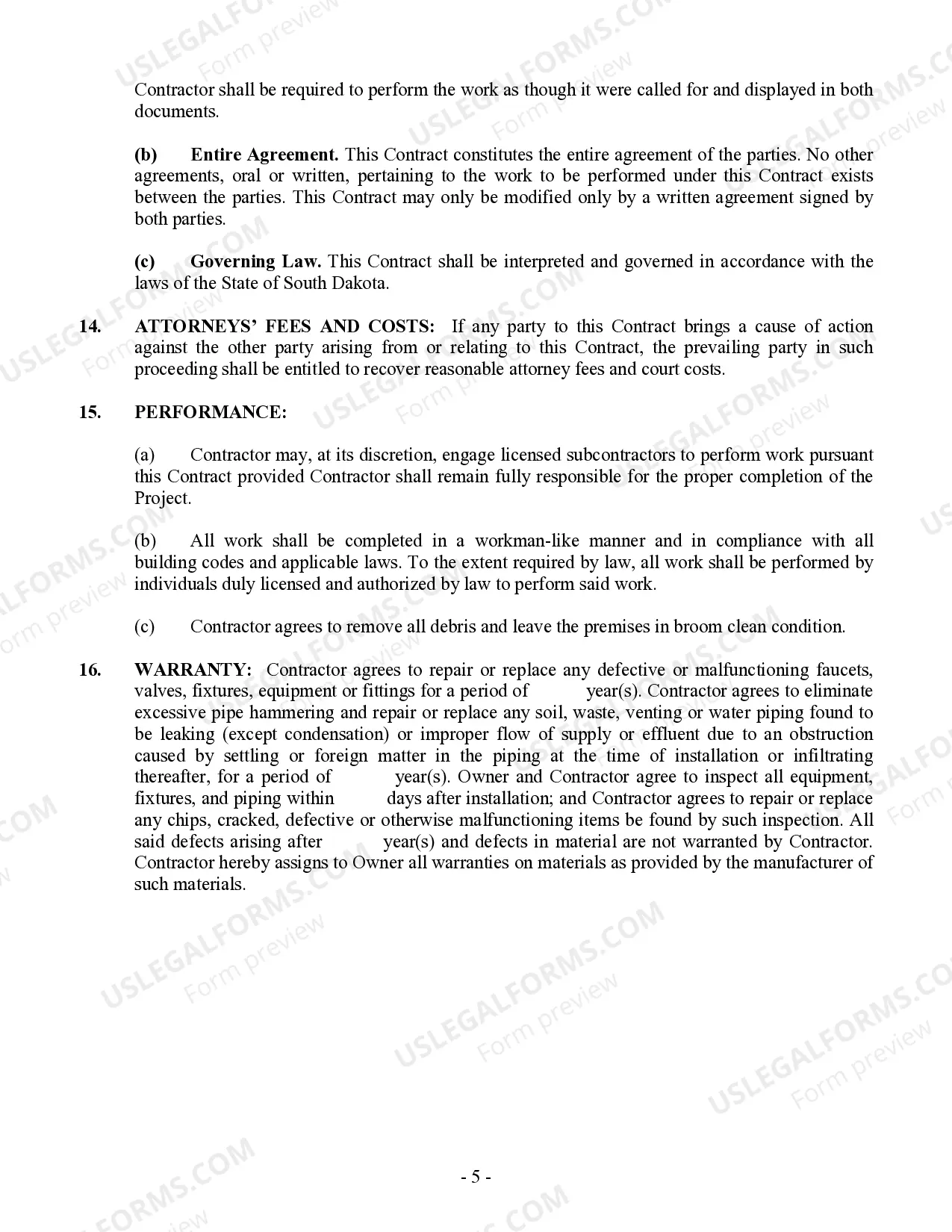 Preview Plumbing Contract for Contractor