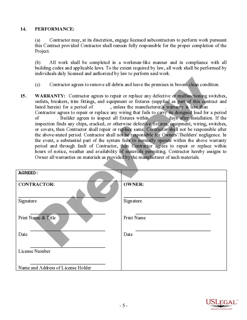 Preview Electrical Contract for Contractor