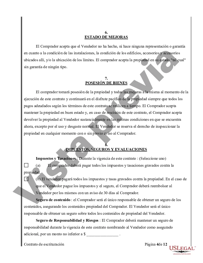 Preview Acuerdo o Contrato de Escritura de Venta y Compra de Bienes Raíces a/k/a Terreno o Contrato de Ejecución