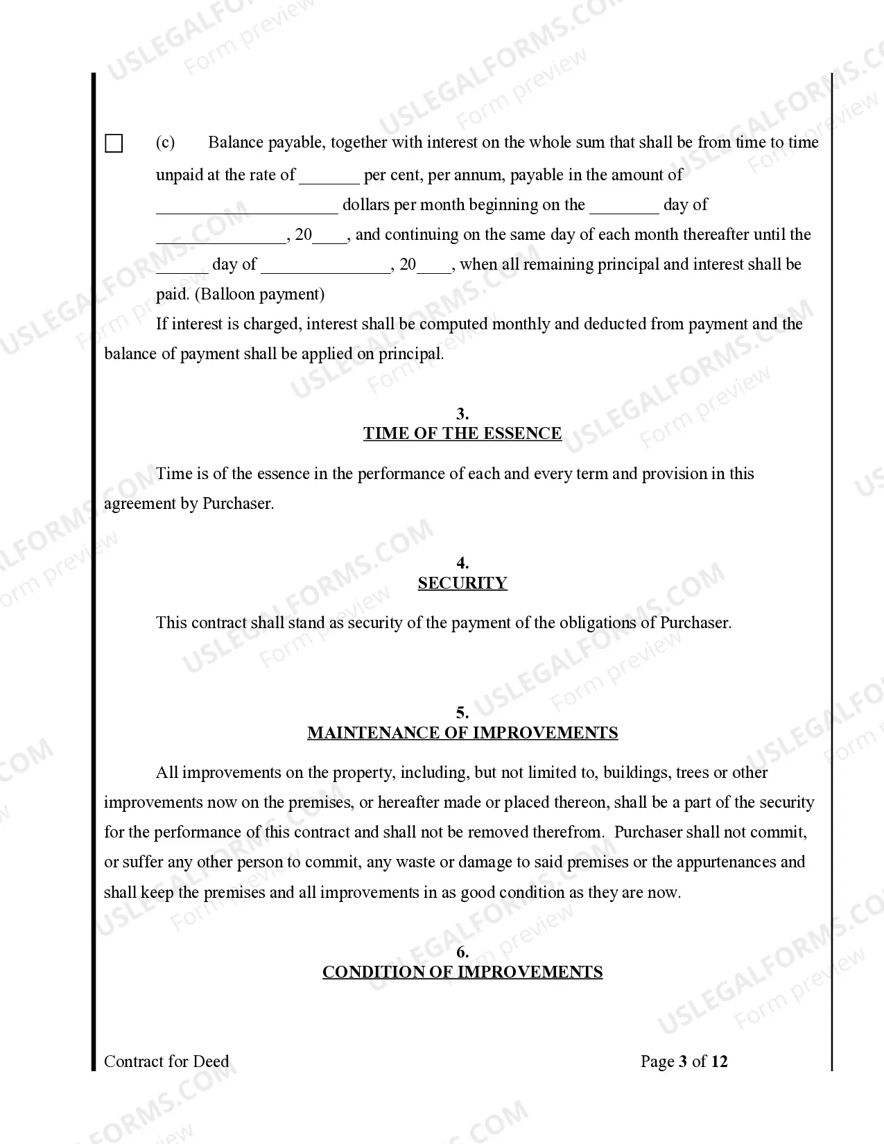 Preview Agreement or Contract for Deed for Sale and Purchase of Real Estate a/k/a Land or Executory Contract