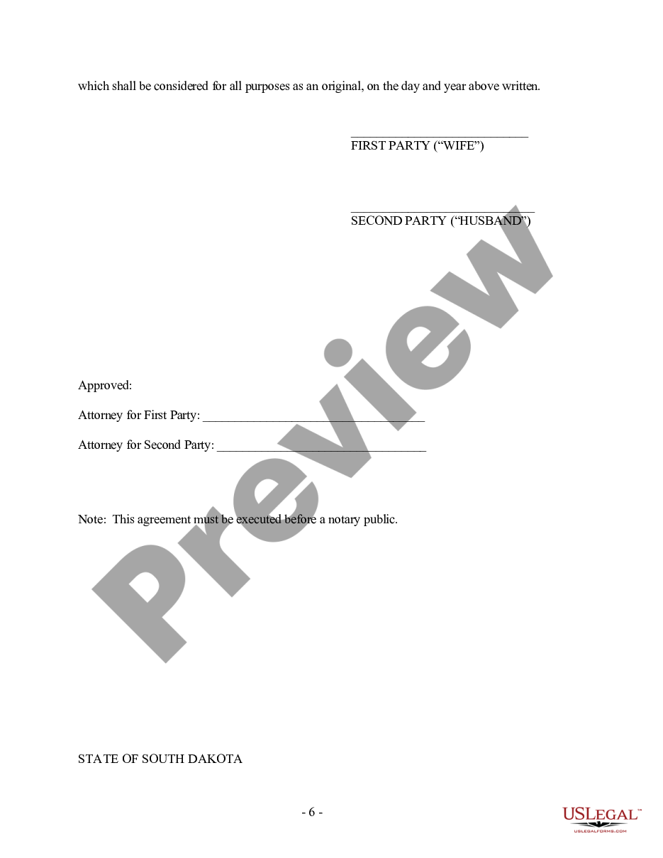 page 5 South Dakota Prenuptial Premarital Agreement without Financial Statements preview