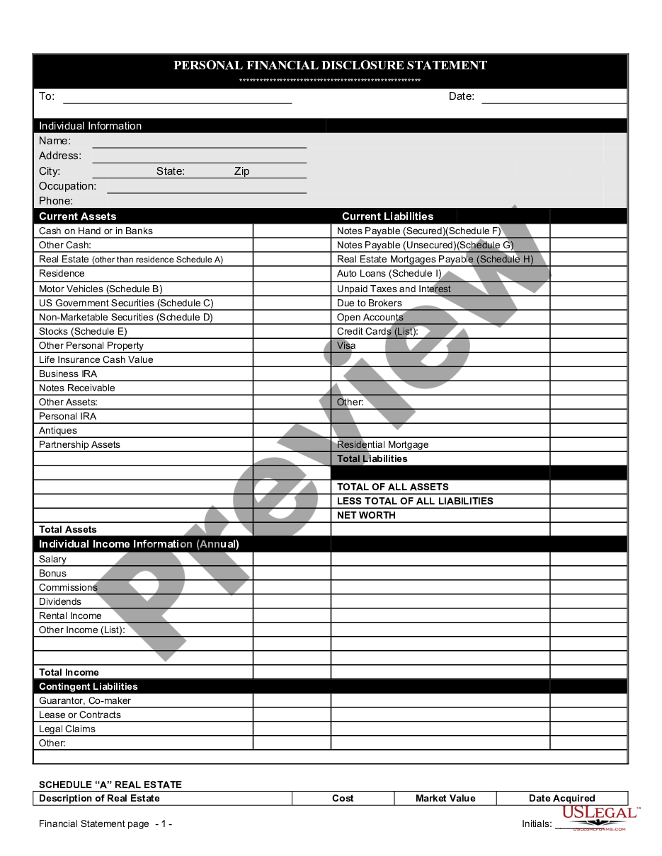 page 1 Financial Statements only in Connection with Prenuptial Premarital Agreement preview
