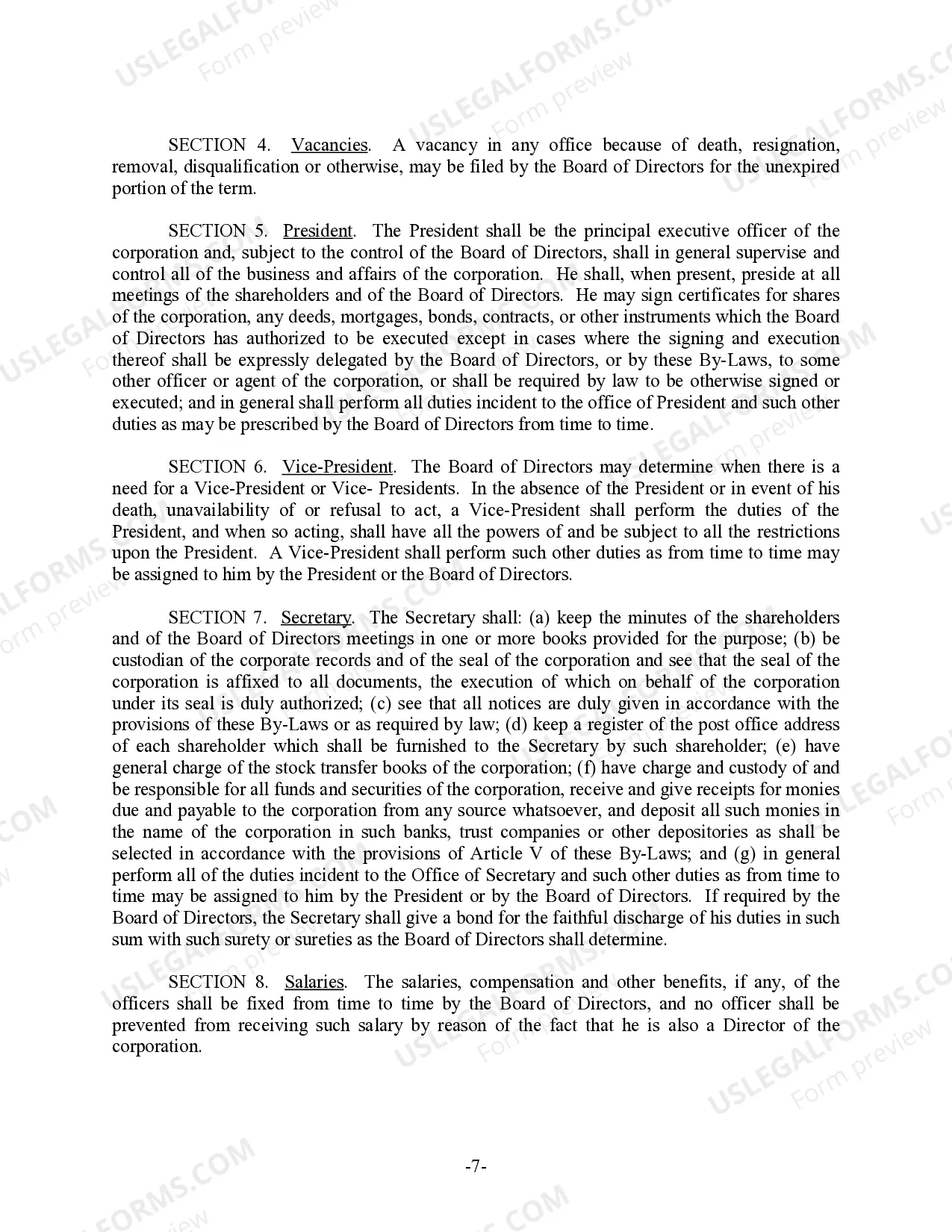 Preview South Dakota Bylaws for Corporation