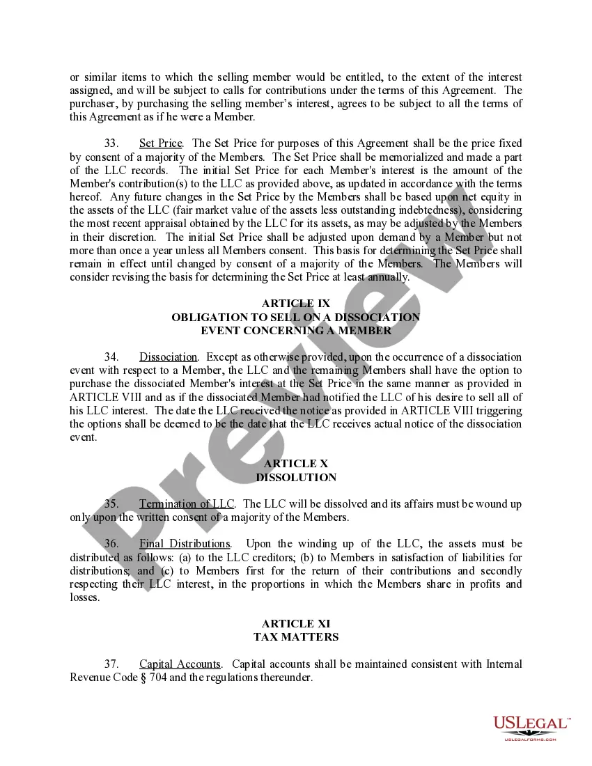 Preview Limited Liability Company LLC Operating Agreement