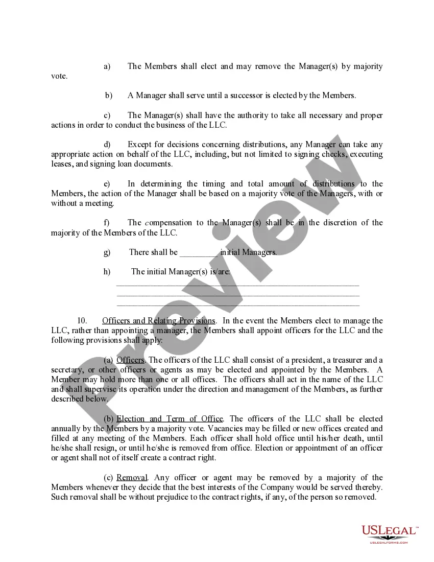 Preview Limited Liability Company LLC Operating Agreement