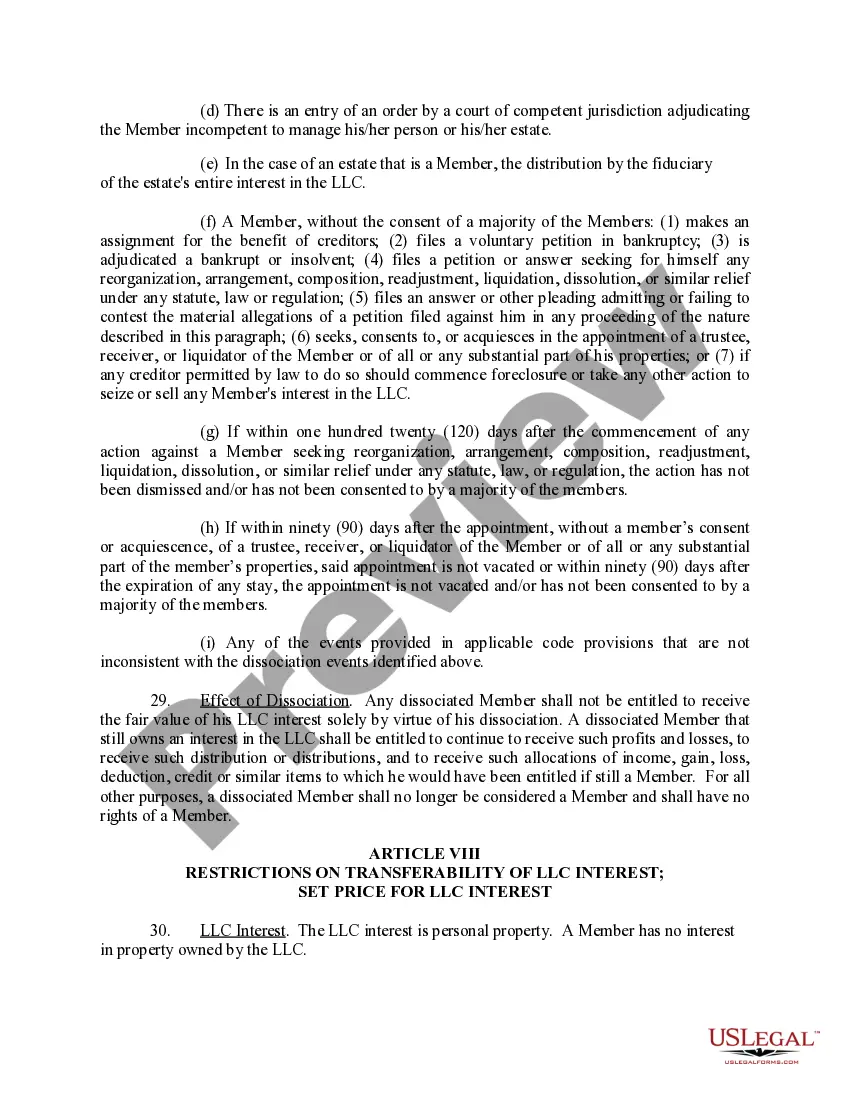 Preview Limited Liability Company LLC Operating Agreement