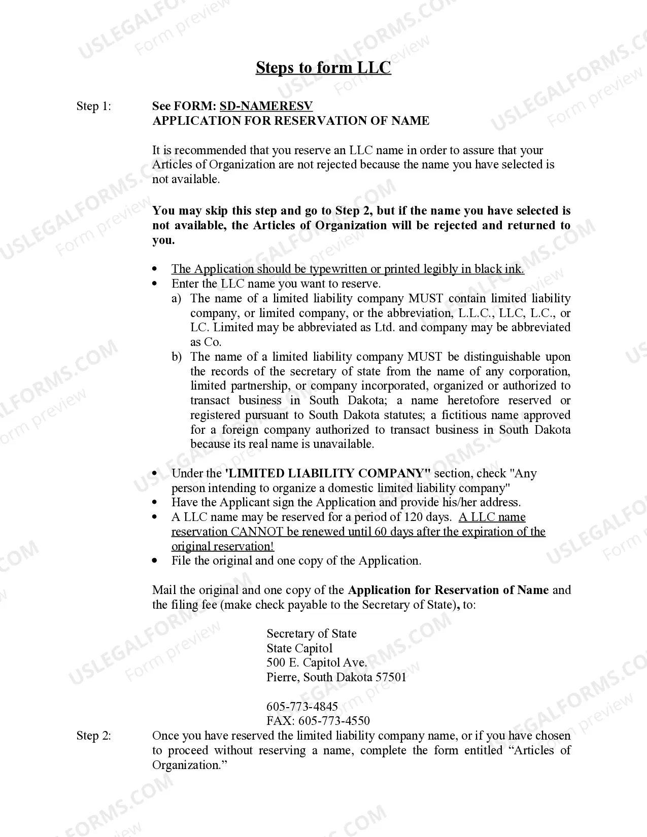 Preview South Dakota Professional Limited Liability Company PLLC Formation Package