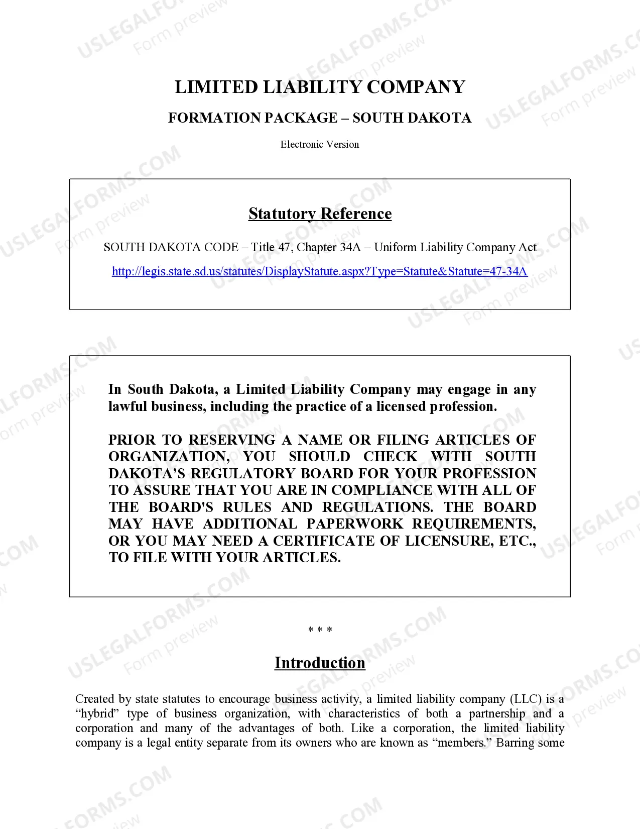 Preview South Dakota Professional Limited Liability Company PLLC Formation Package