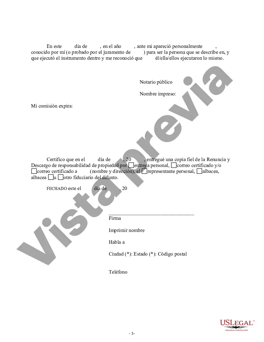 Preview Renuncia y renuncia de propiedad del testamento por testamento