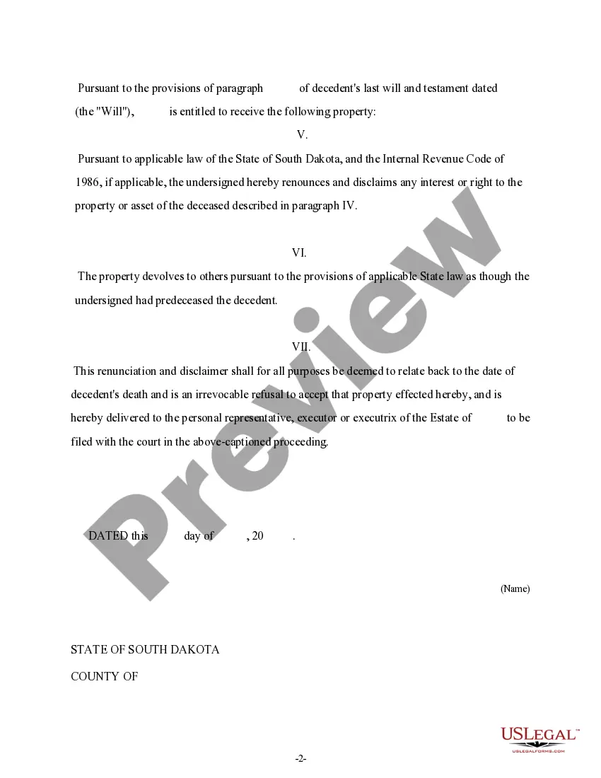 Preview Renunciation And Disclaimer of Property from Will by Testate