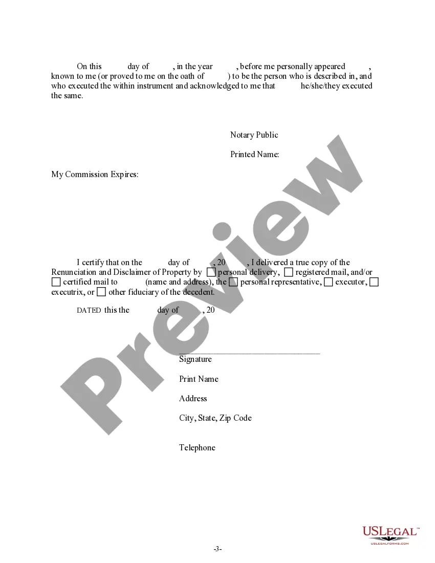 Preview Renunciation And Disclaimer of Property from Will by Testate