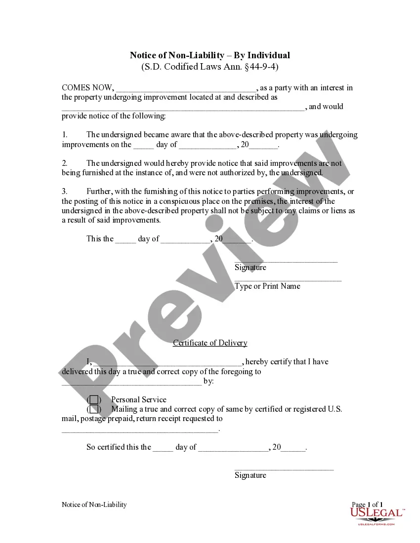 Preview Notice of Nonliability - Individual