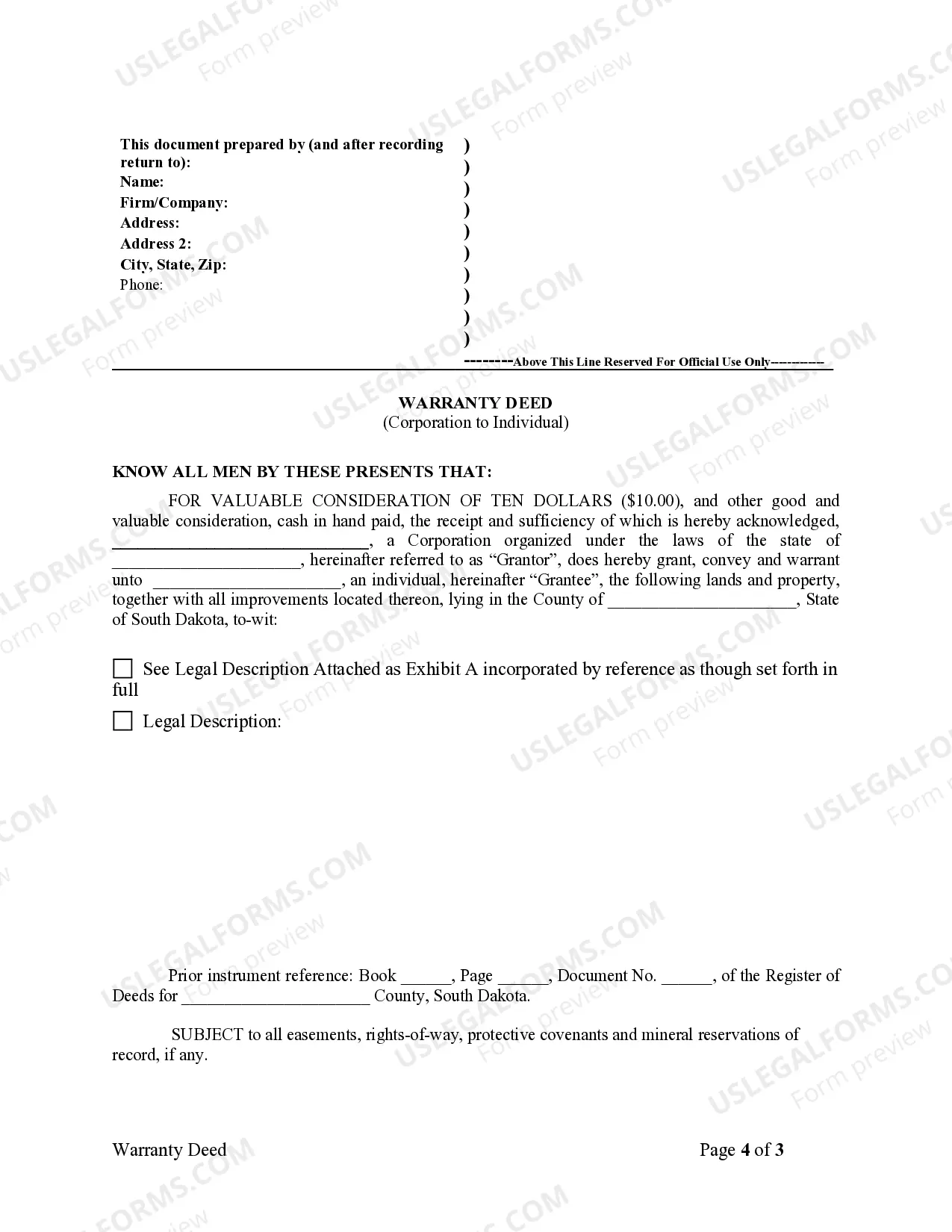 Preview Warranty Deed from Corporation to Individual