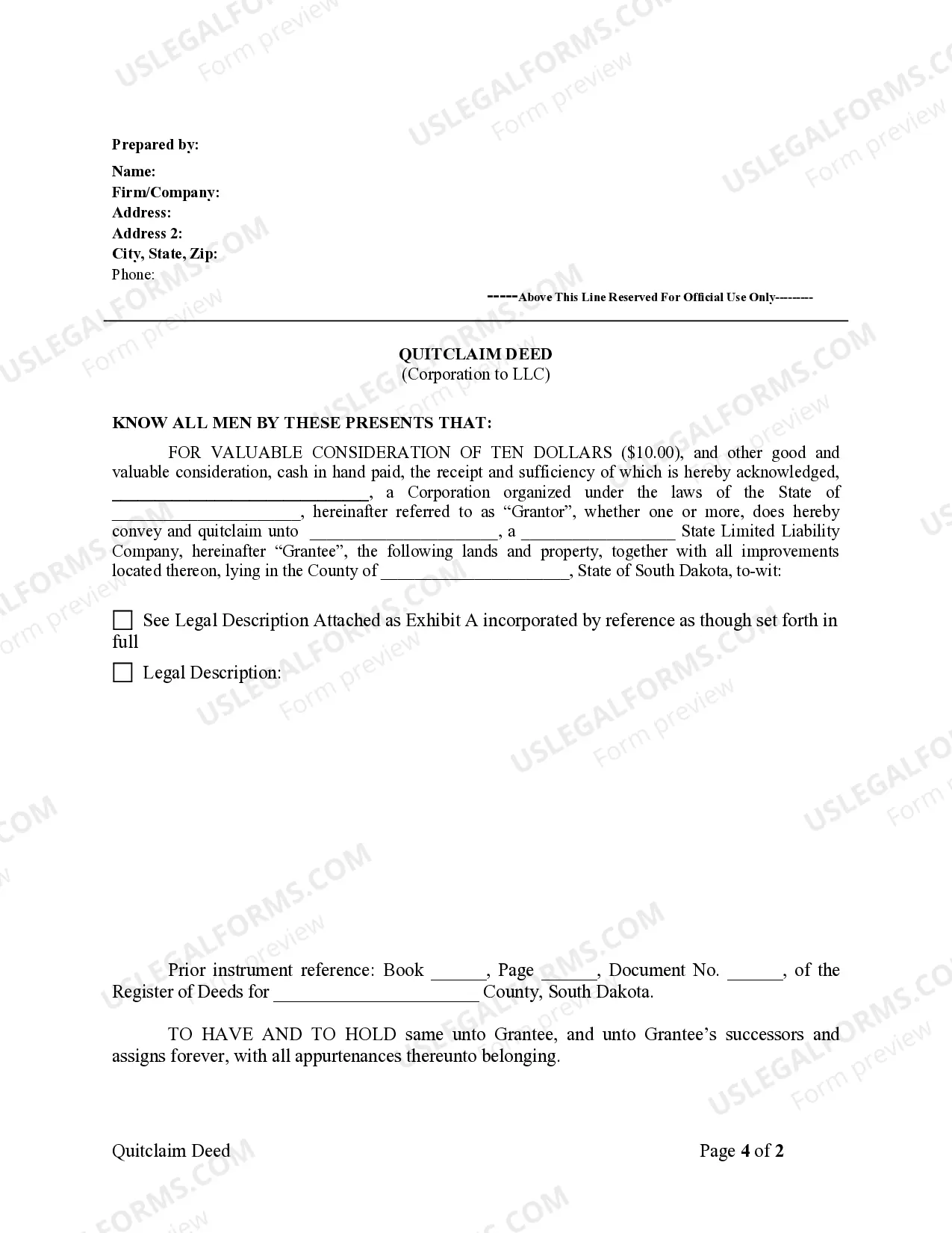 Preview Quitclaim Deed from Corporation to LLC