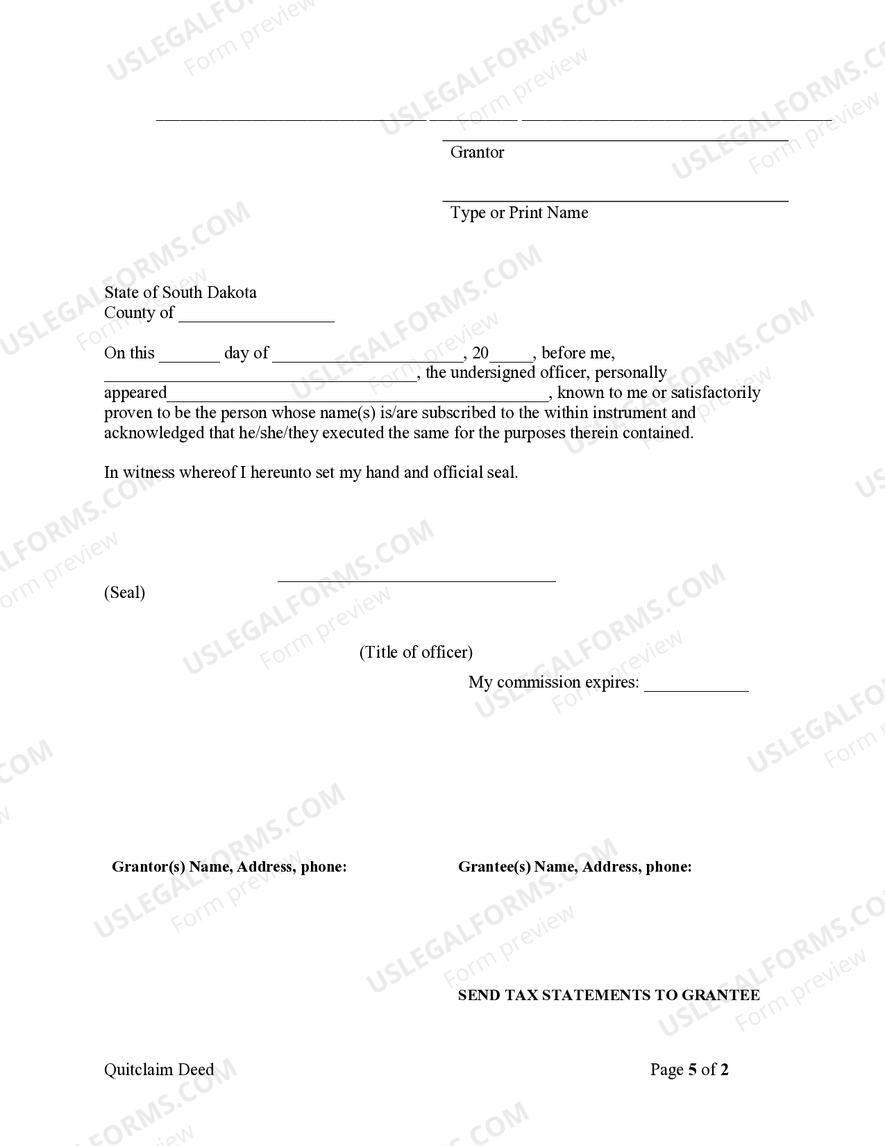 South Dakota Warranty Deed from Individual to a Trust Warranty Deed