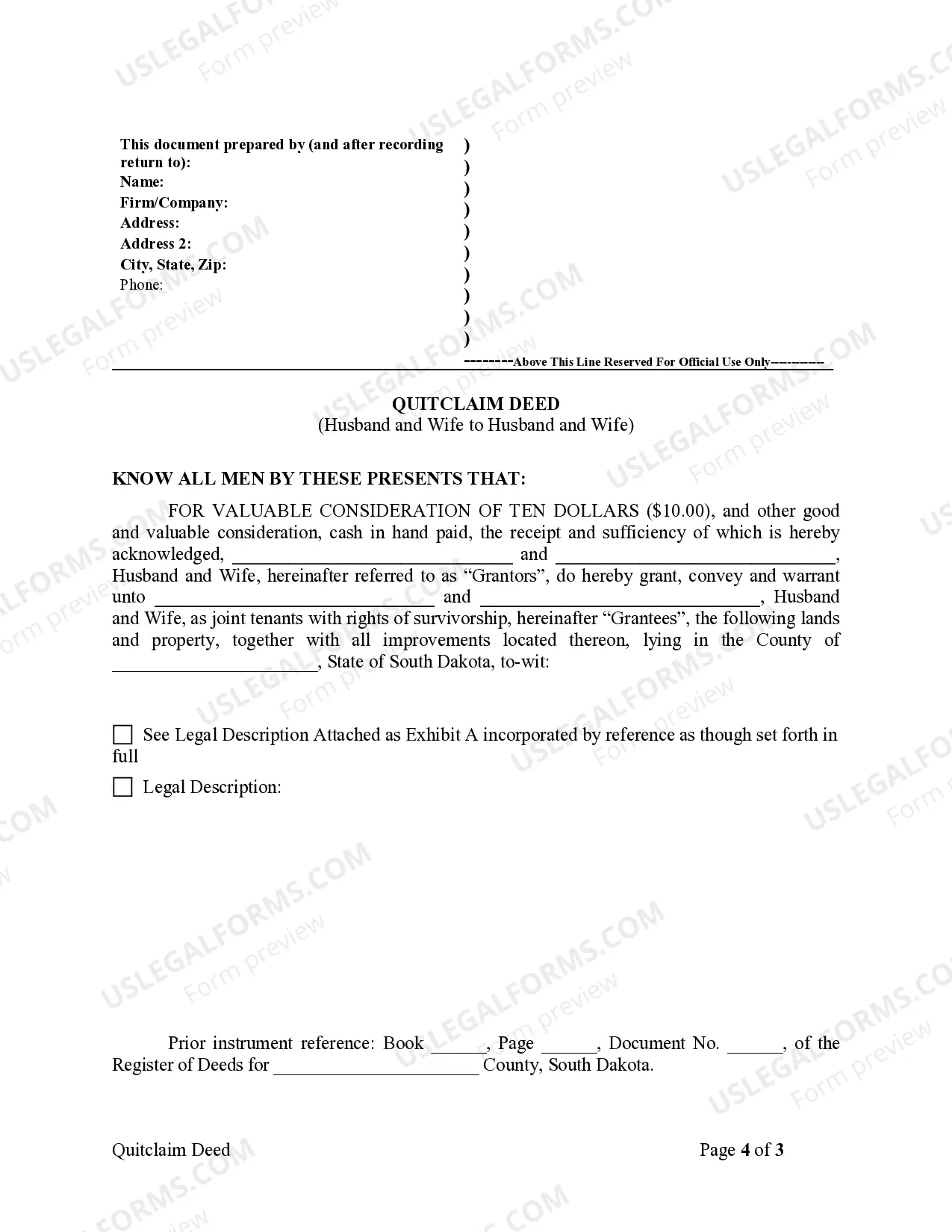 Preview Quitclaim Deed from Husband and Wife to Husband and Wife