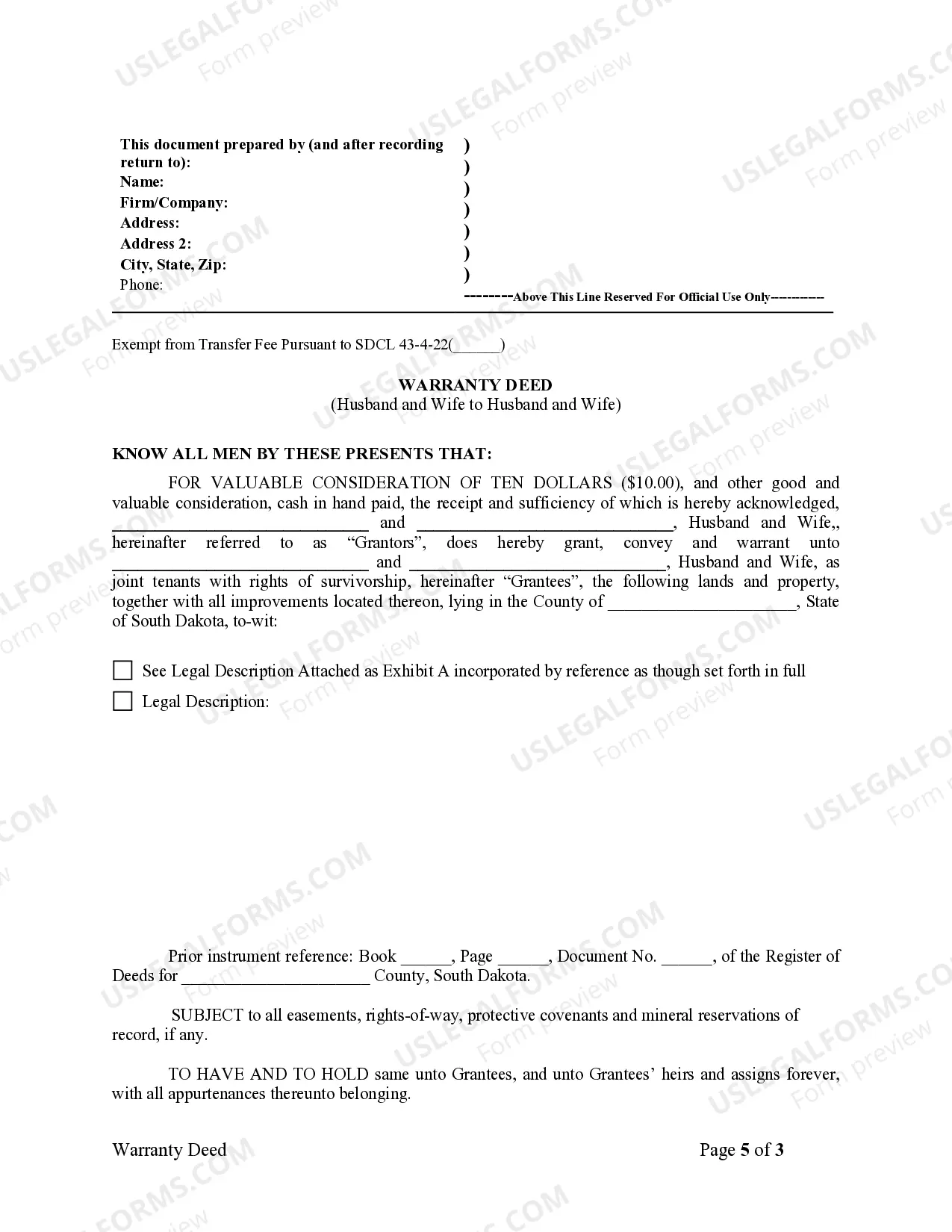 Preview Warranty Deed from Husband and Wife to Husband and Wife