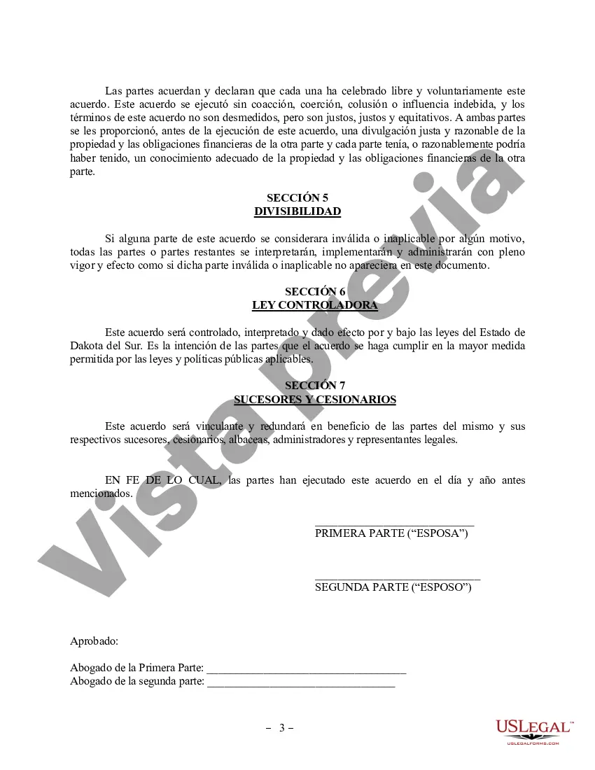 Preview Enmienda al Acuerdo de propiedad posnupcial - Dakota del Sur