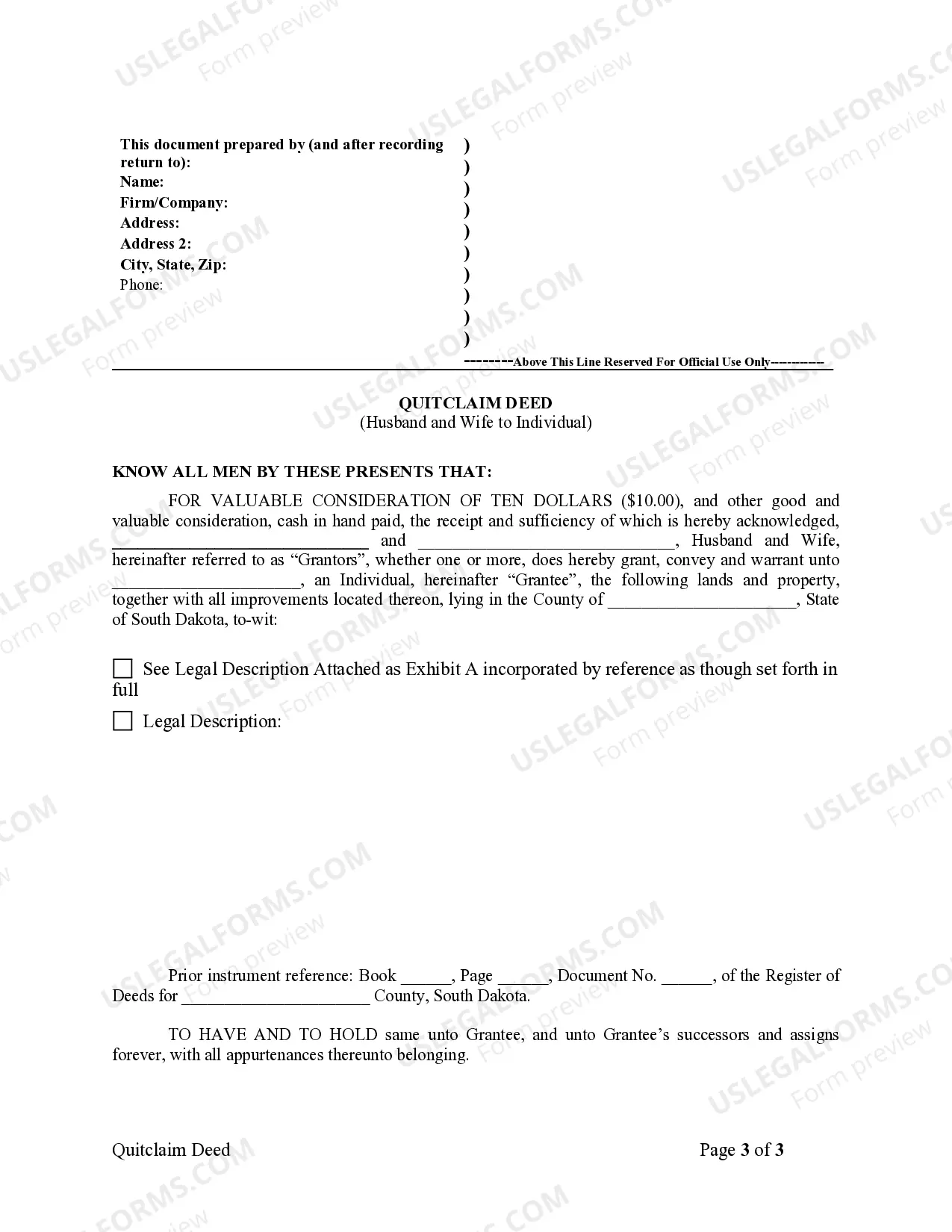 Preview Quitclaim Deed from Husband and Wife to an Individual