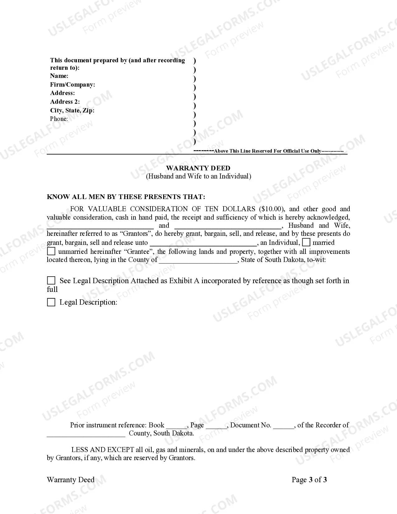 Preview Warranty Deed from Husband and Wife to an Individual