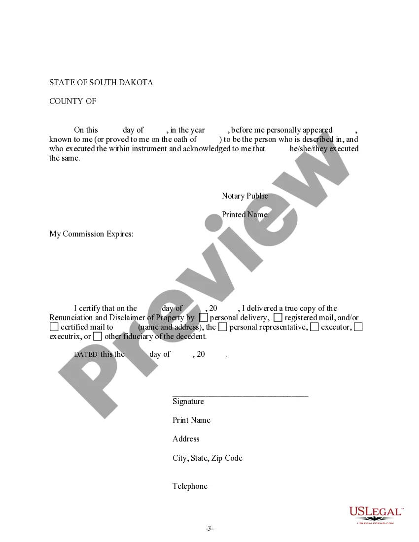 Preview Renunciation And Disclaimer of Property received by Intestate Succession