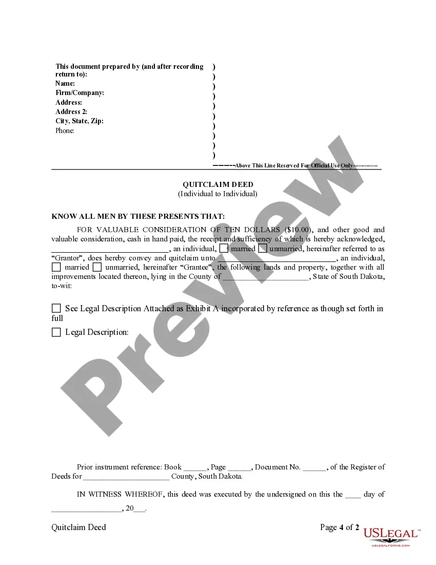 Preview Quitclaim Deed from Individual to Individual