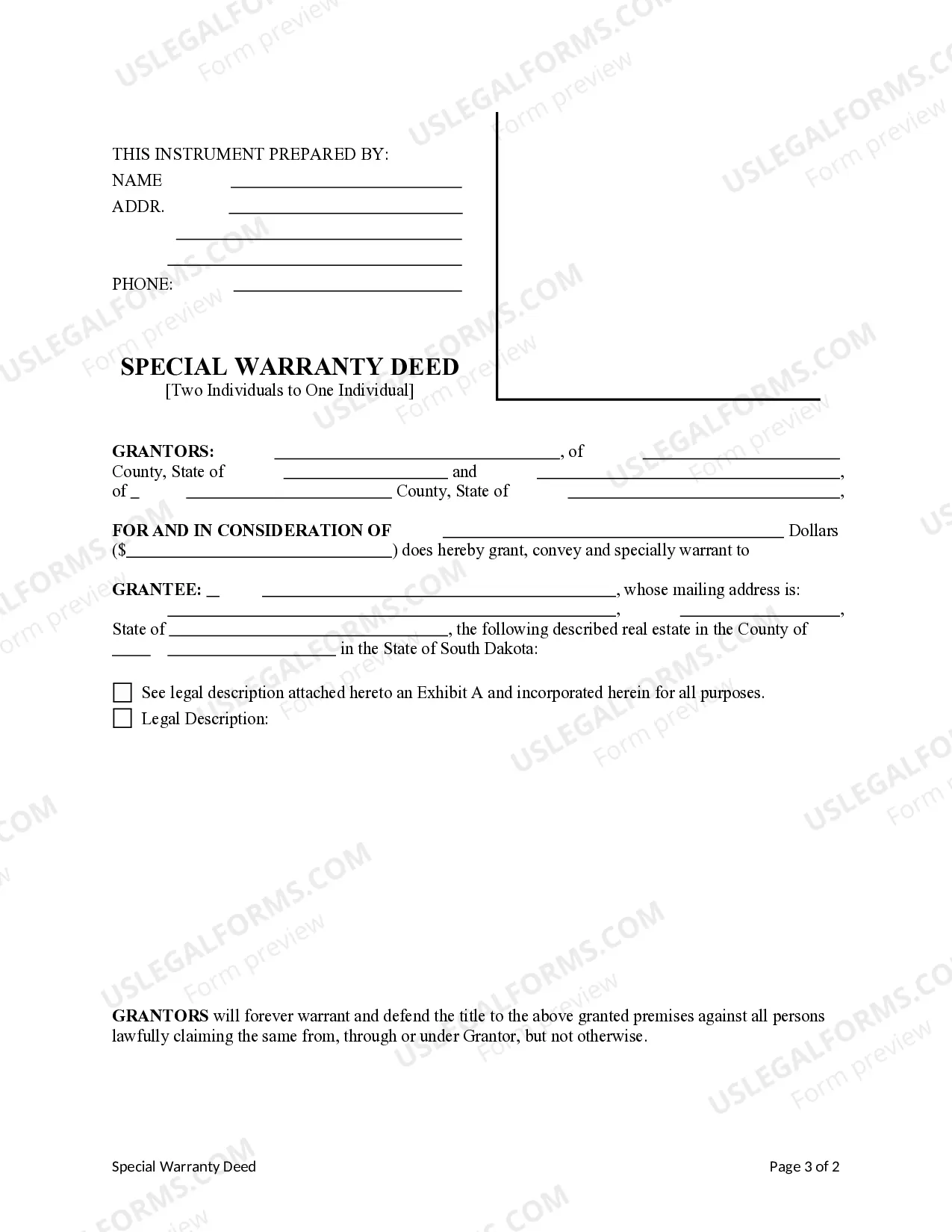 Preview Special Warranty Deed from Two Individuals to One Individual