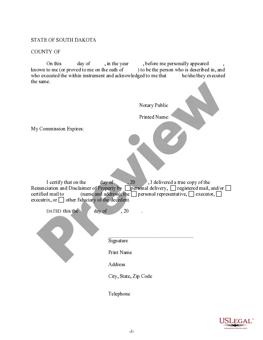 Preview Renunciation And Disclaimer of Joint Tenant or Tenancy Interest