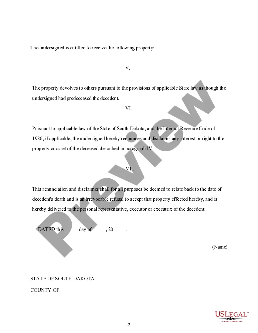 Preview Renunciation And Disclaimer of Property from Life Insurance or Annuity Contract