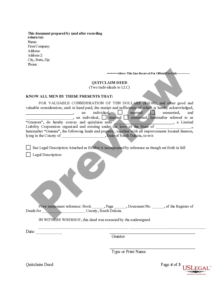Preview Quitclaim Deed by Two Individuals to LLC