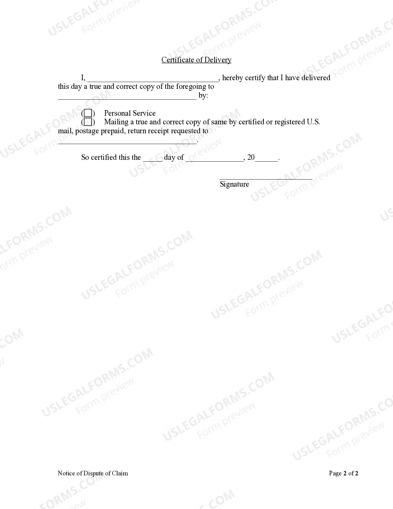 Preview Notice of Dispute by Corporation