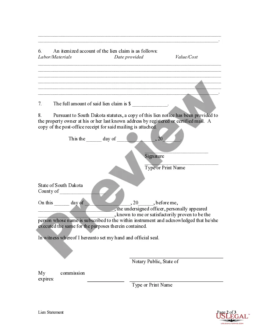 Preview Lien Statement - Individual