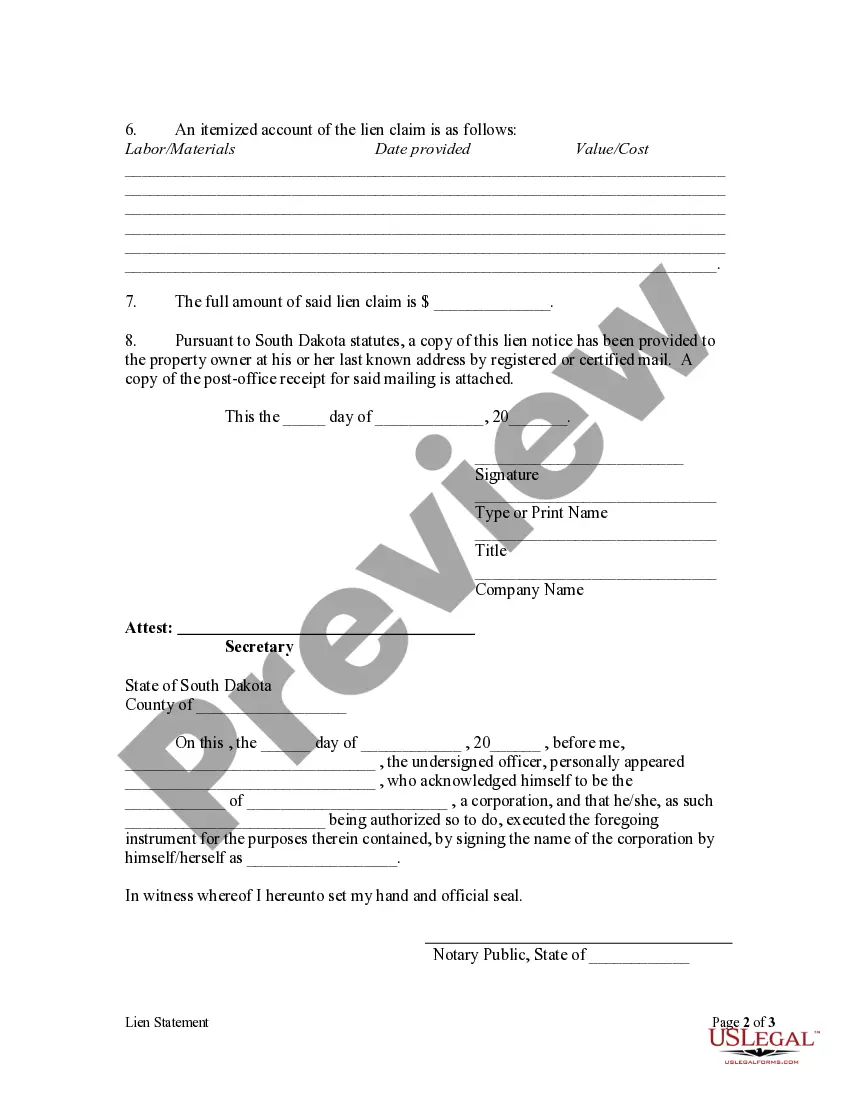 Preview Lien Statement by Corporation