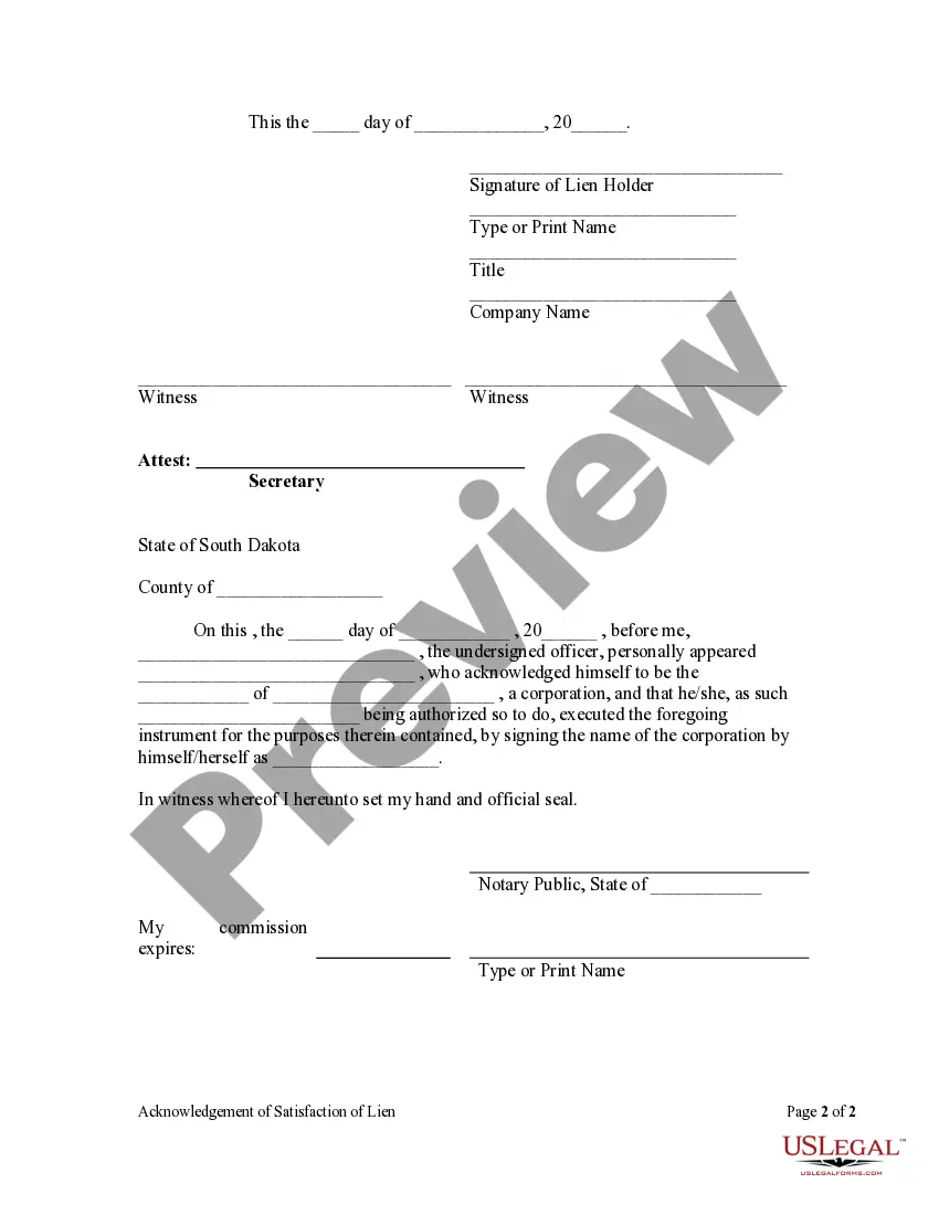 Preview Acknowledgment of Satisfaction - Corporation