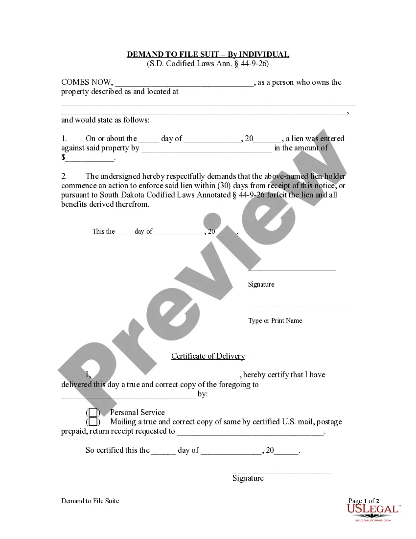 Preview Demand to Commence Suit - Individual