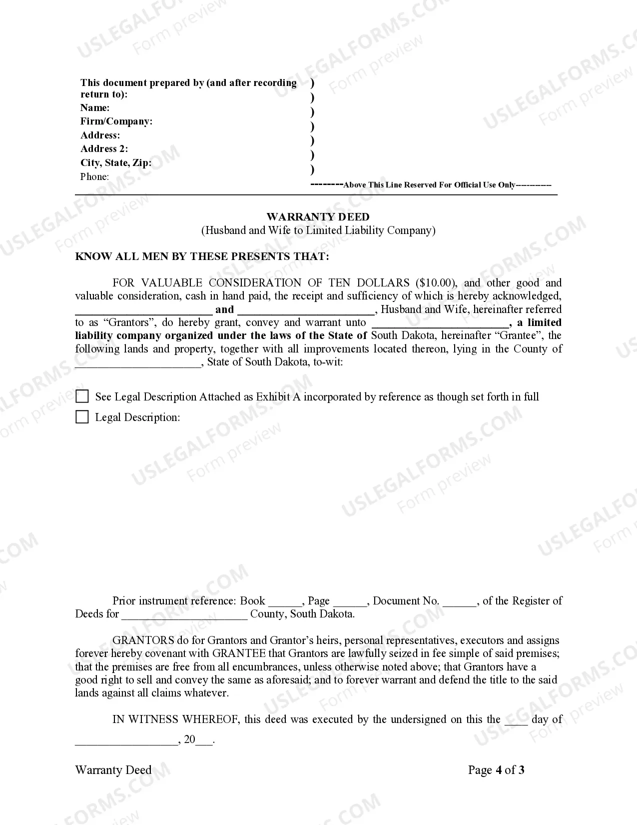 Preview Warranty Deed from Husband and Wife to LLC