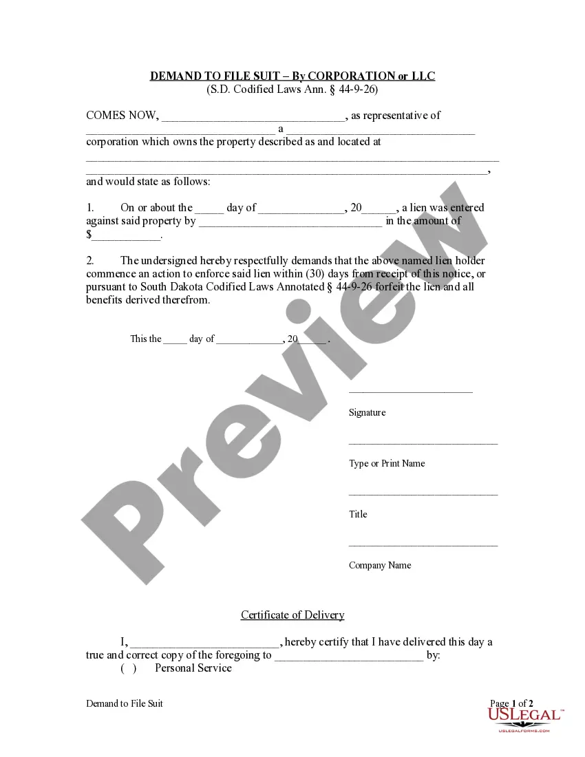 Preview Demand to Commence Suit by Corporation