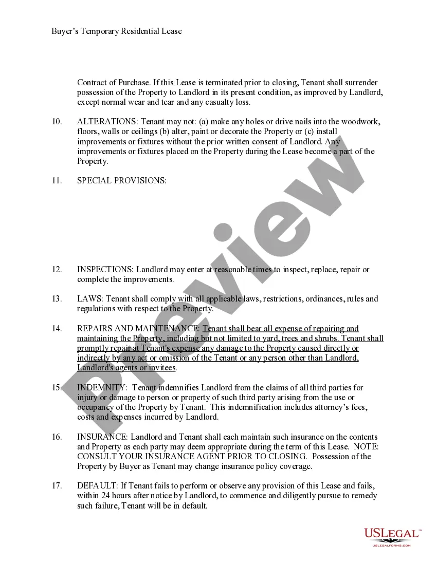 Get Temporary Lease Agreement to Prospective Buyer of Residence prior to Closing Preview Temporary Lease Agreement to Prospective Buyer of Residence prior to Closing